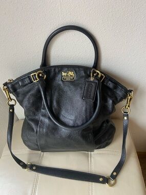 Coach Madison Black Leather Convertible Satchel W Shoulder Strap